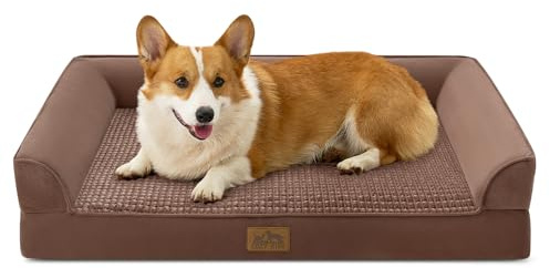 COZY KISS Sofá Perro Ortopédica Grande - Cama Perro Desenfundable y Lavable (Marrón-U-Type, M(91 * 69 * 19CM))