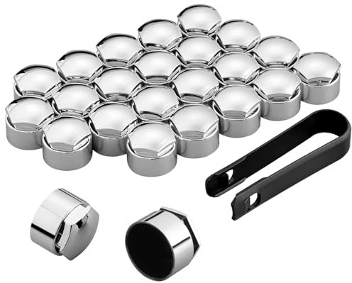 AUTOUTLET 24 Pezzi Copridadi Ruota 17 mm,Copribulloni Tappo a Vite Ruota Universale con Strumento di Rimozione,Argento,Rotondo