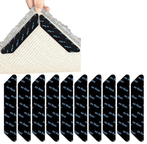 10 Anti-Slip Rug Grippers for Laminate/Wooden/Tile Floors, Washable Reusable Carpet Underlay with Stickers, Rug Gripper 10 Pcs, Secure Rugs on Stairs & Doorways (Hard Floor Non-Slip Gripper Pads)