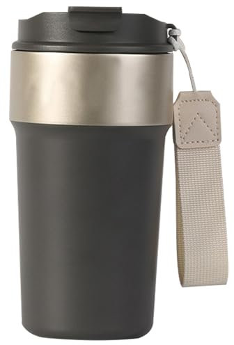 Longiang Thermobecher 500ml, Auslaufsicher Edelstahl Kaffeebecher to go mit Deckel und Strohhalm, Doppelwandige Kaffee to go Becher für Heiße und Kalte Getränke (Grau)