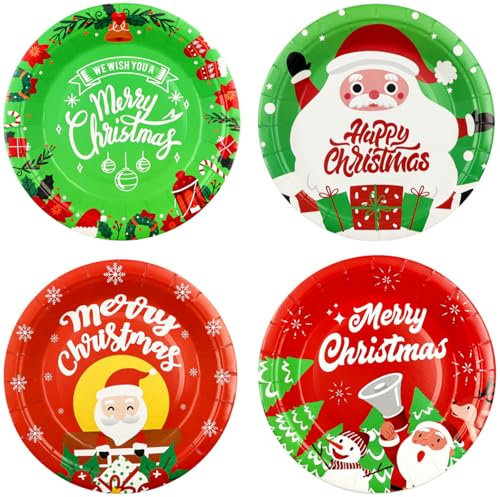 JJQHYC 40 Pezzi Piatti di Carta Natalizi per Feste di Natale Decorazioni Natalizie Piatti di Natale Stoviglie per Feste di Capodanno