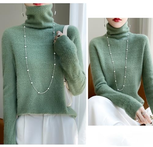 KEYULI Pull Angora Pull à col roulé en Cachemire pour Femme,Pull Chaud et Ample en mélange de Cachemire,Pull en Tricot à col roulé Solide pour Femme avec Collier (Turquoise,L (55-60kg))
