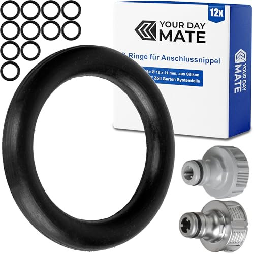 Ersatz O-Ringe Set, 12 Stück, für G 1/2 Zoll Garten Stecksysteme, kompatibel mit Gardena 21 mm Hahnverbinder, 18240-20, 18220-20, 15273, aus Silikon, Ø 16 x 11 mm, Ersatzteil Dichtring für 5303-20