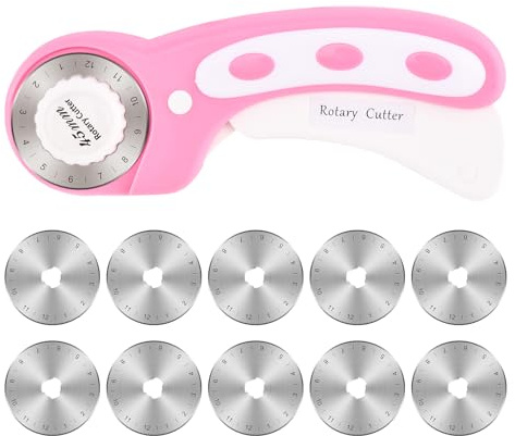 Cortador giratorio de 45 mm para tela con 10 cuchillas, cortador giratorio para acolchar, manualidades, costura (rosa)