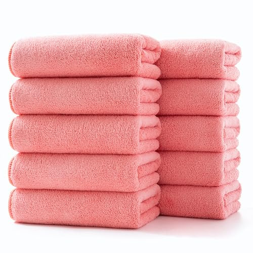 Lumimi 10-Pack Fluffy Microfiber Hand Towels, Instant Absorption 29 L x 13 W, Zero Lint Shedding, Quick-Dry Design for Travel/Yoga(Red)
