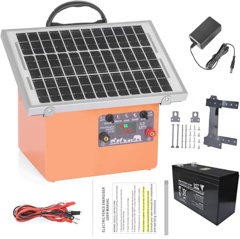 FarmNix 32KM Solar Pastor Electrico, cerca eléctrica Controlador de 0.5J / 9.5KV, con 12V 7Ah batería de Panel Solar de 7.5W, para prevención de vida silvestre, granjas, aves de corral, jardines