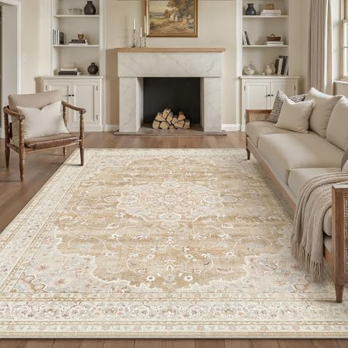 PureCozy Tapis Salon 200x300cm Marron Lavable Vintage Tapis Salon Poils Courts Antidérapant Doux Grand Rétro Carpet pour Chambre Salle Bureau Chambre Salon Bureau