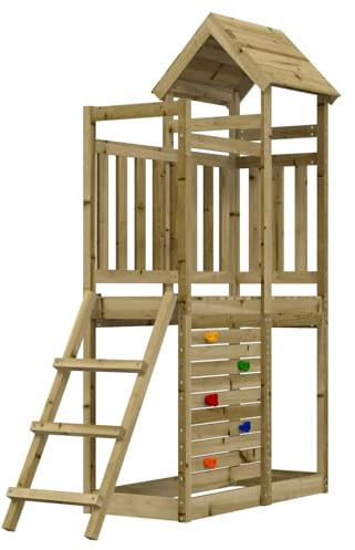 vidaXL Torre da gioco marrone in legno massello impregnato, torre da gioco moderna e resistente, avventura per bambini, attrezzatura da giardino, set estivo, arrampicata sul cortile