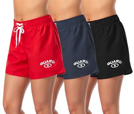 Adoretex Women's Guard Quick Dry Water Board Shorts - Lightweight, Functional, Comfortable Swim Bottoms, Red, S