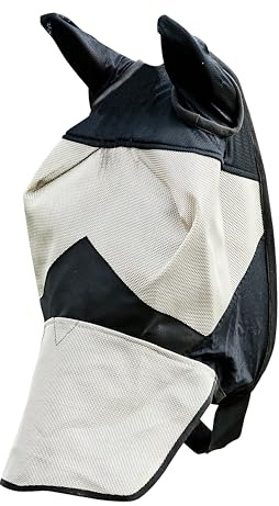 HORZE Horse Fly Mask with Nose Cover and Ears | Durable Micro Mesh with UV Protection - Light Brown/Black - Cob