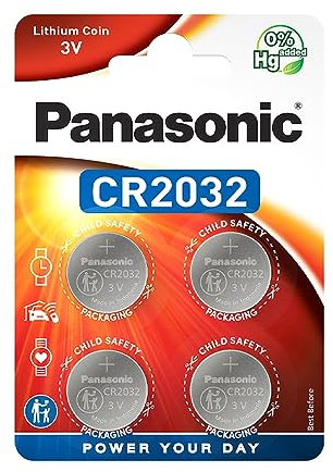 Panasonic CR2032 Lot de 4 Piles Bouton au Lithium 3 V