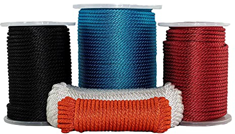 SGT KNOTS Solid Braid Nylon Utility Rope - Multipurpose Smooth Nylon Braided Utility Cord Line - for Anchors, Crafts, Towing 1/8 x 100ft (Red)