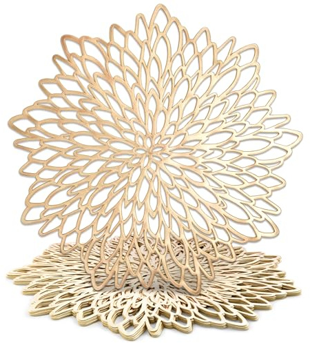 Juvale 10 Pack Gold Vinyl Placemats - 14.4 x 14.4 Round Table Mats and Plate Chargers with Leaf Design for Elegant Table Decor and Protection - Stylish Charger Plates for Events and Wedding Parties