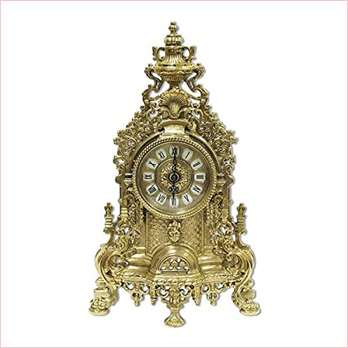 82103 Pendule Horloge de cheminée en laiton massif Doré Style français Horloge de table baroque Hauteur 42 cm