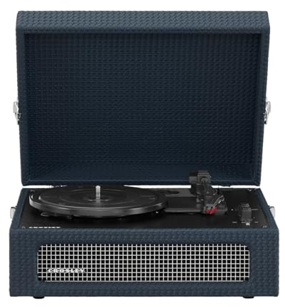 Crosley Voyager Portable Turntable - Bluetooth Record Player, 3-Speed Suitcase Vinyl Player, Home Turntables for Vinyl Records, Built in Stereo Speakers & Bluetooth Receiver, AUX Input, Navy Blue