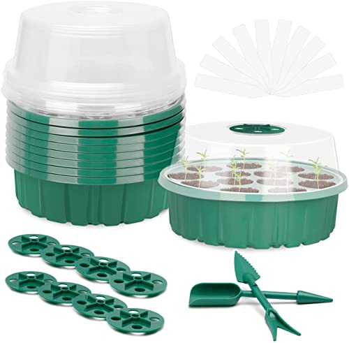 KAHEIGN 6Pcs Anzuchtschalen Setzling Mini Zimmergewächshaus Anzuchtkasten, Kunststoff 13-Zellen Anzuchtschalen mit Deckel Belüftung 20 Pflanzenetikett 2 Klein Gartengeräte für Sämling Aufzucht