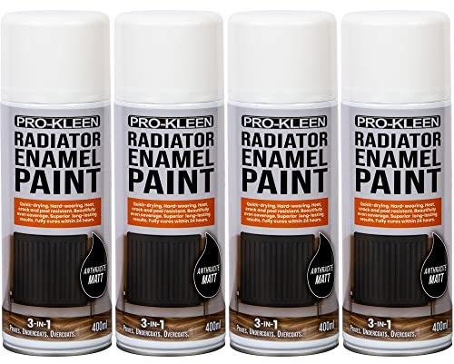 Pro-Kleen Radiator Enamel Spray Paint Anthracite Matt 4 x 400ml - Heat Resistant up to 100ºC - For Radiators, Hot Pipes, Water Tanks & More - Fast Drying & No Primer Needed