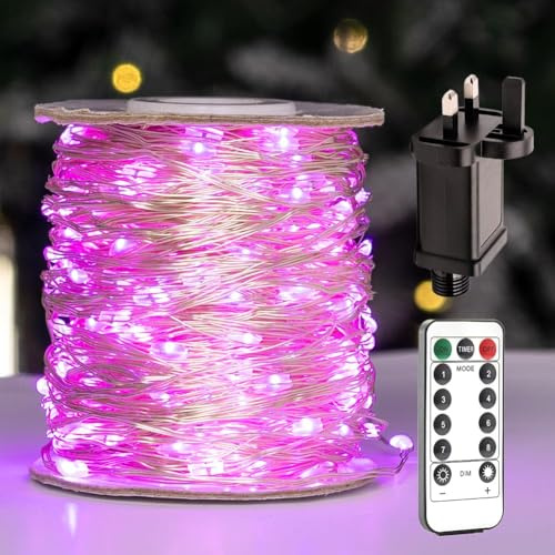 ZELUXDOT LED Fairy Lights Long Silver Wire Plug in String Lights 8 Modes for Wedding Indoor Outdoor Christmas Tree Patio Porch Garden Decoration (200FT/60M, Pink)