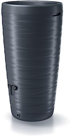 Réservoir pour eau de pluie Maze 240L | Ø 59,3 x 114 cm | 2 points d'attache | inclus insert pour fleurs, robinet et système de collecte d'eau | citerne de jardin | Couleur noire design moderne