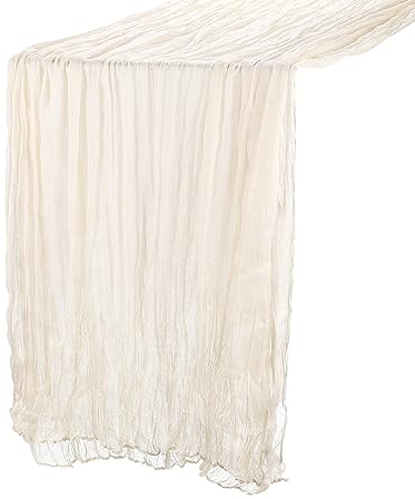 QUARKZMAN 13Ft Tovaglia Tavola Stamigna, 35 x 157 Pollici Rustico Garza Tovaglia Puro Runner per Matrimonio Festa Matrimonio Decorazioni Tavolo, Beige