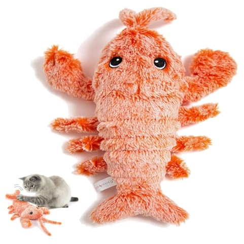 EHOTER Zappelnd Flopping Hummer Katzenspielzeug Interaktiv Beweglich Hummer Hunde Spielsachen Elektrisch Plüsch Hummer Katzenminze USB Aufladbar Waschbar Touch Aktiviert Haustier Übung Spielzeug (1)
