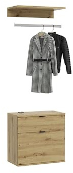 xonox.home X07G2T42 Projekt X Kommode in Front Artisan Eiche Nb./Spiegel Korpus Artisan Nb. mit Wandboard, Sideboard Flur breit 61 x 62 x 34