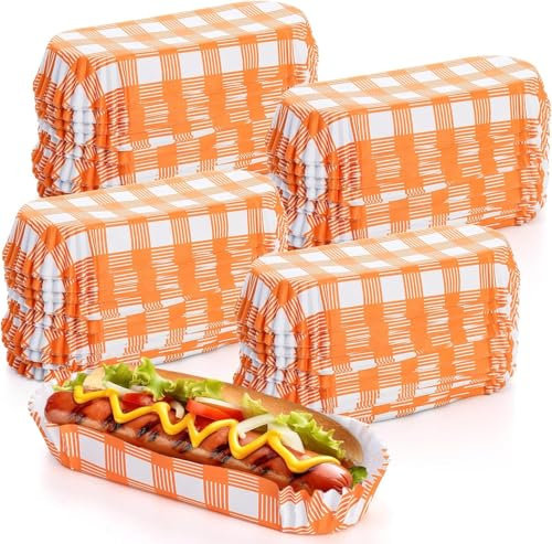 WUWEOT 500 Pcs 14 cm Paper Hot Dog Trays, Small Disposable Food Trays Paper Food Boats Fluted Paper Hot Dog Holder for Concession Stand Takeout Party Picnic Serving Supplies