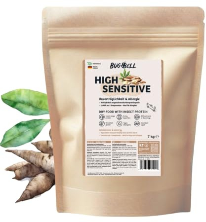 BugBell 7 kg de Nourriture sèche de qualité supérieure, 5 Composants Seulement, hypoallergénique, pour Chiens allergiques, Nourriture pour Chiens à Insectes pour Les régimes exclus