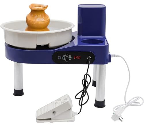 Roue de Poterie Machine de formage de tour de potier Machine en céramique de tour de potier, machine de formage de poterie 250 W, machine de poterie électrique avec pédale et écran LCD, avan