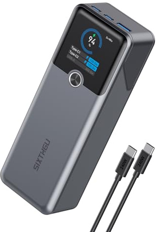 SIXTHGU Laptop Power Bank, 3-Port 20,000mAh Portable Charger with 200W Max Output, PD 3.1 Fast Charging, Flight-Approved for Travel, PowerTower, for MacBook, iPhone 17/16 Series, and More(Grey)