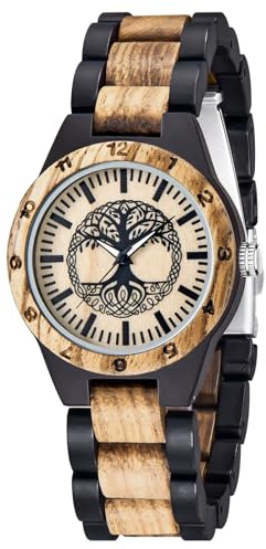 Dentily 38mm Women's Wooden Watch Retro Handmade Design Quartz Lightweight Wood Watch for Women