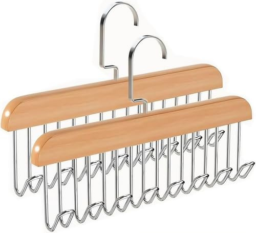 YSTrillion Élégant Porte Cravate en Bois,2 Pièces Cintre en pour Ceintures,Porte Cravate avec 8 Crochets, 360° Crochet Cintre,Porte Foulard,Cintres Porte Cravate pour Écharpes,Ceintures,Cravates,Châle