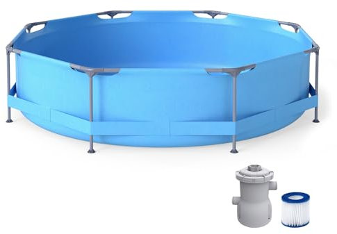COSTWAY Piscina Fuori Terra 360 x 360 x 76 cm, Piscina Rotonda da Esterno con Struttura Metallica e Pompa Filtro, Capacità 6125 L, da Giardino per Adulti (3,6 m x 76 cm)
