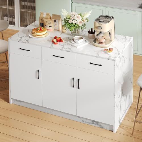 VICONELISE Isola Della Cucina 120 x 60 x 90,5 cm, Carrello da Portata Con Piano di Lavoro Estraibile, Armadio con Ante e Cassetti(Bianco)