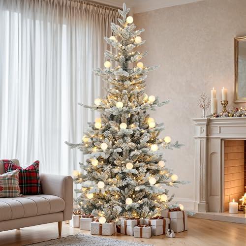 YITAHOME Árbol de Navidad de 1,8 m con Mando a Distancia, árbol Artificial Flocado con tecnología de bisagra, 1338 Puntas de Rama, 270 Luces de Color Blanco cálido y Cambio de Color con Pantallas
