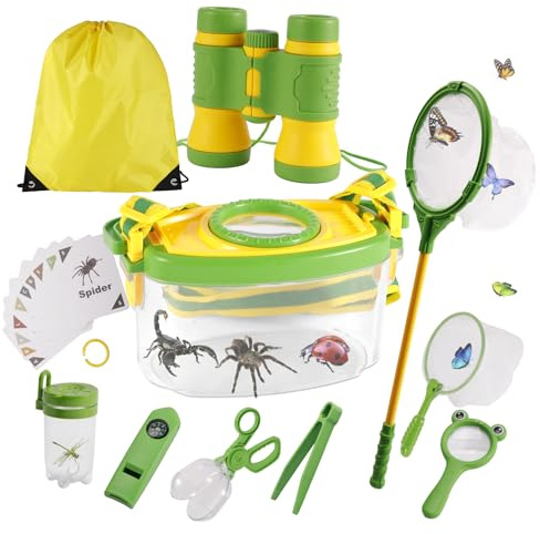 Vandicka Forskarset för barn från 4, 22 stycken upptäcktsresande set | med insektsfångare kompass kopp lupp kikare för barn, utomhus camping trädgård utflykter naturleksak för pojkar flickor