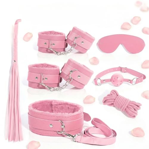 Kit bondage BDSM per il sesso, set da 7 pezzi: kit bondage per il letto fetish, manette, frusta, corda, collare, benda per gli occhi, giochi SM per adulti (donne, uomini e coppie),giocattoli sessuali