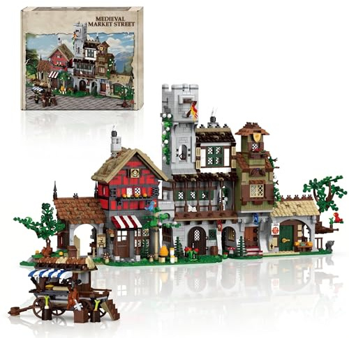 Mocbuiie Klemmbausteine Mittelalter Marktplatz - 3021 Teile Mittelalterliche Dorfstraße Modular Buildings, Ritterburg Architektur Bausteine Set für Erwachsene Kompatibel mit Barweer BWR006
