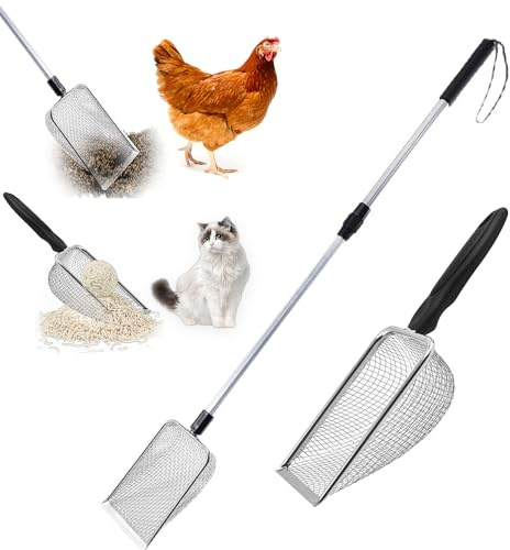 SKIKHN Siktspade Kotschaufel Kycklingkotschaufel, 2 st 3 i 1 Justerbar Kycklingkotschaufel med kortskaft rostfritt stål, Kattspade för kycklingströ, Sand, KOT, Stort Kycklinghus Tillbehör