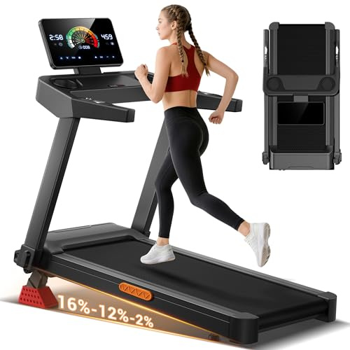 LONTEK Tapis de Course Pliable Inclinable 16%, 14KM/H, 3,5CV, Max 180KG | Tapis Roulant Pliable avec Fréquence Cardiaque, Treadmill Home avec Moteur 3,5CV et Affichage LED, Charge Max 180KG, Fiable