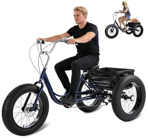 Tricycle électrique pour Adultes, pneus Larges, 20 Pouces, 7 Vitesses, Tout-Terrain, 3 Roues avec Panier, capacité de 204 kg (450 LB), pour Seniors, Femmes et Hommes.