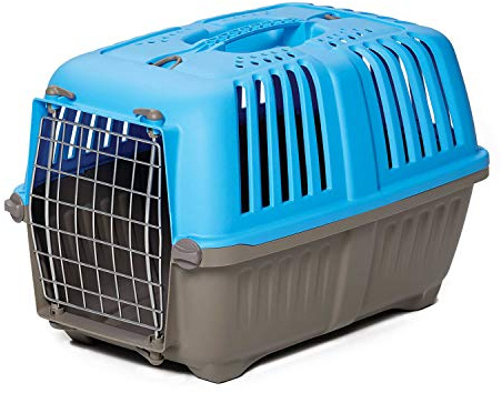 MidWest Homes for Pets Spree Travel Carrier – Hard-Sided Dog & Cat Carrier, Small Pet Travel Crate with Handle, Ventilated Design, Easy Assembly, 19-Inch, Blue