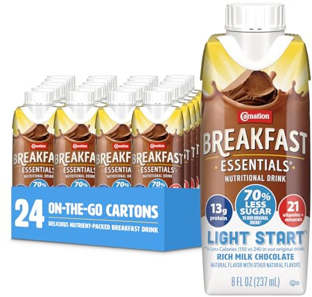 Carnation Breakfast Essentials Light Start Ready-to-Drink Rich Milk Chocolate, 8 Fl Oz Carton (Pack of 24) (Packaging May Vary)
