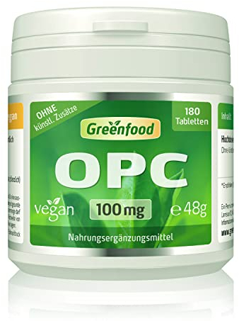 OPC (Traubenkernextrakt), hochdosiert, 100mg - 180 Tabletten, vegan. Reines, hochdosiertes OPC - der Super Antioxidant. OHNE künstliche Zusätze - laborgeprüft. Von Greenfood.