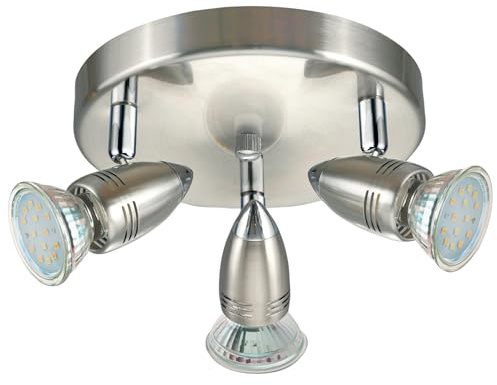 Eglo Lámpara de techo LED Magnum, lámpara de techo con 3 luces, foco de techo de metal, lámpara para salón en níquel mate y cromo, spots con bombillas GU10, luz cálida, Ø 18 cm