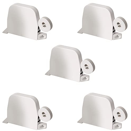 Rollwin 5x Rolladen Gurtwickler Aufputz - aus Deutschland - 185mm Lochabstand Weiß - Maxi Rollladen Aufwickler mit 5m Gurt 23mm Grau genoppt Maxi Wickler aufklappbar inklusive Rolladengurt