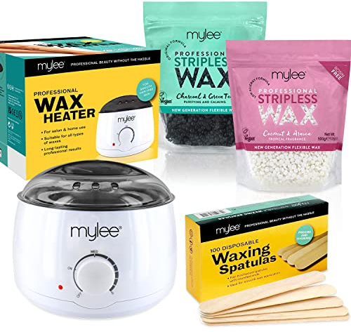 Mylee Professionelles Wachskit mit Wachserhitzer, Hartwachs-Perlen, Applikationsspatel – streifenlose Haarentfernung, schmerzfreie, sanfte Haarentfernung am ganzen Körper, Gesicht und Bikinizone
