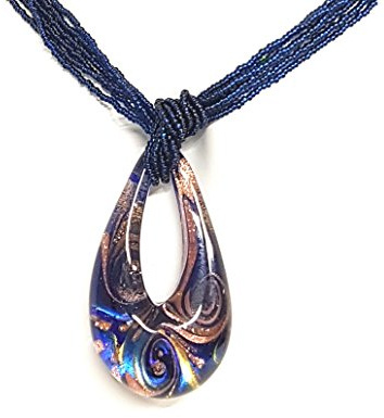 Venetiaurum - Collana Girocollo Multifili per Donna Con Pendente In Vetro Originale Di Murano E Argento 925 - Gioiello Made In Italy Certificato