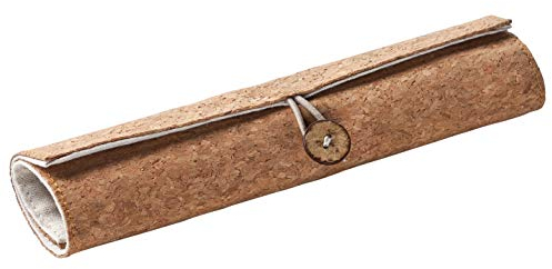 Exklusive Griffelmappe Federmappe aus Kork Inkl. 12 Buntstifte Set Schlamperrolle Schüleretui Federmäppchen Stifteetui Kosmetikbeutel Kosmetiktasche Make-Up Tasche für Pinsel und Stifte Rollenetui