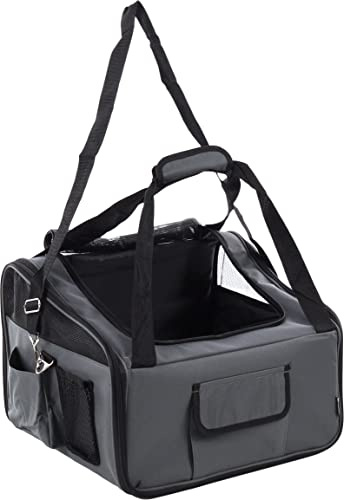 Flamingo siège Auto pour Chien Ida Gris - 44x34x32cm - Cadre renforcé et Pliable avec Boucle pour Ceinture de sécurité - sans Fermeture éclair